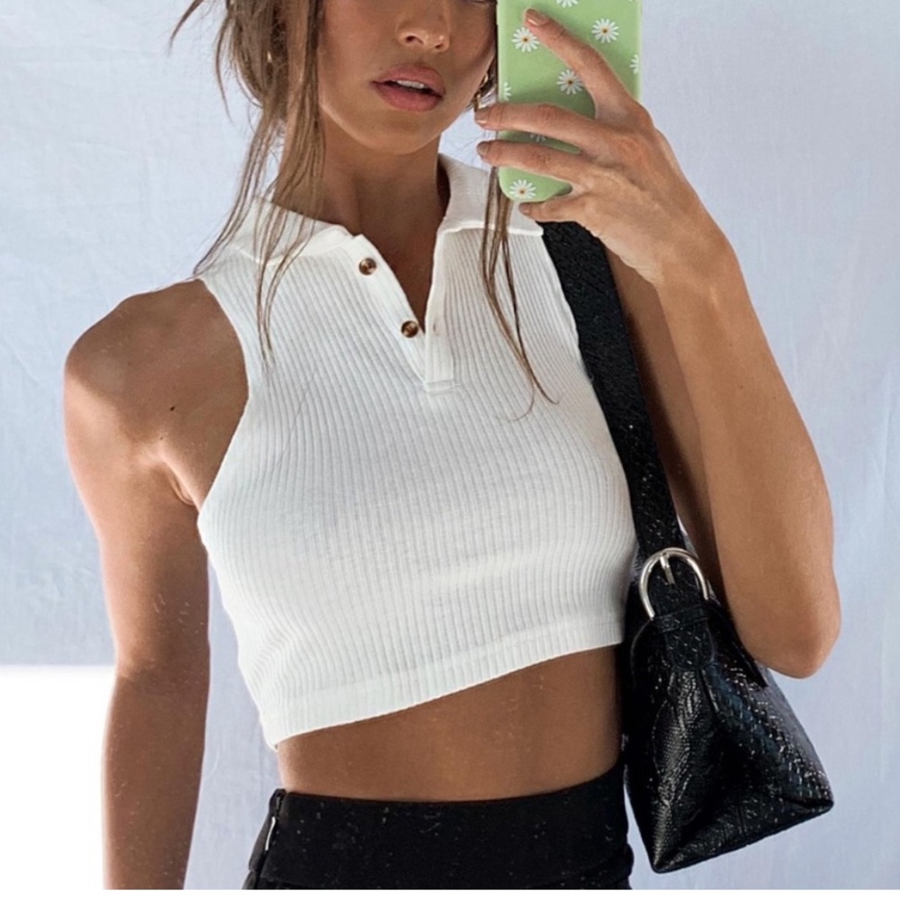 Princess Polly White Ribbed Crop Top